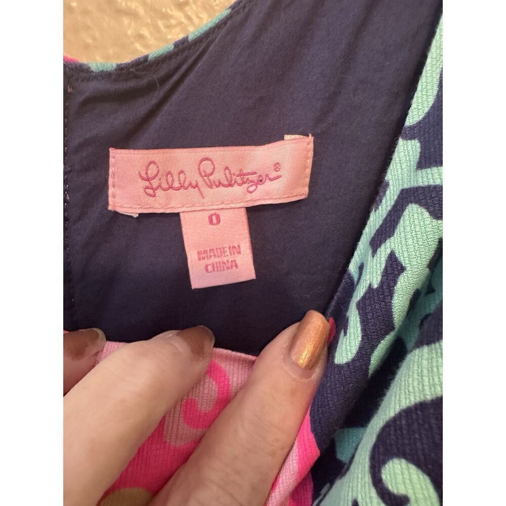 Women's Lilly Pulitzer Delia Pink Blue Fountain Hopping Sleeveless Shift Dress 0 - Picture 6 of 7